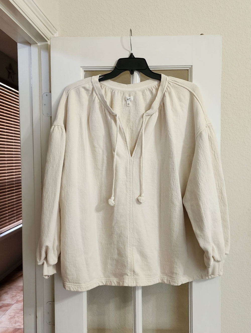 Aerie Terry Cloth Lace Up Sweatshirt XL Oversized Cream Cozy Boho